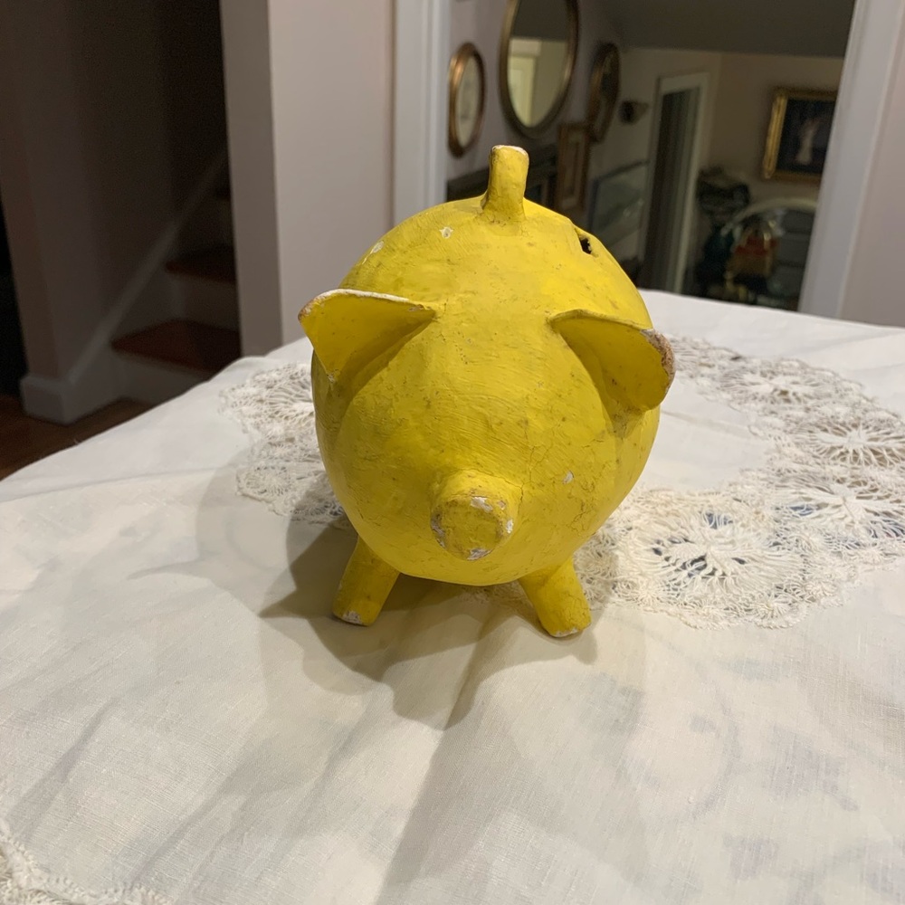 Vintage Yellow Paper Mache Piggy Bank